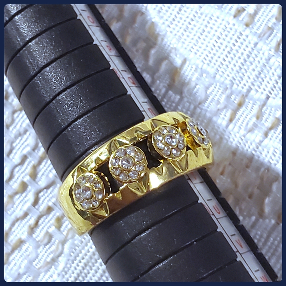 Yellow Goldtone Ring with Faux White Sapphires